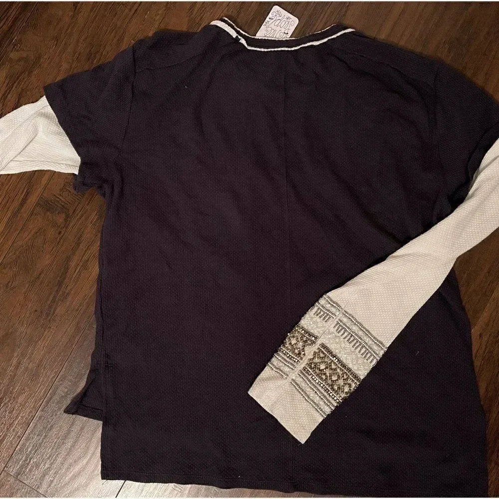 NWT FREE PEOPLE FOR THE LOVE OF GEO TWOFER EMBELLISHED GRAPHIC THERMAL TOP